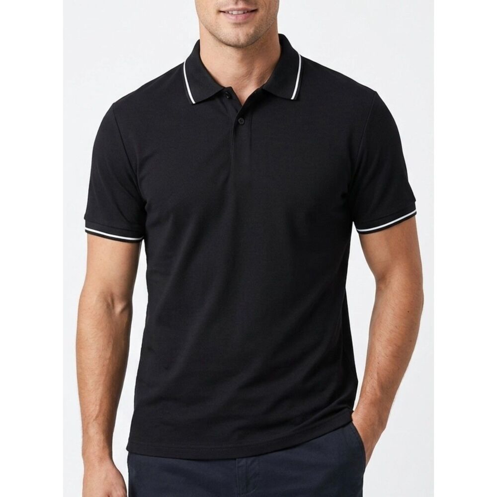 Slim Classic Gulenshan Black Cotton Tipped Polo‎ Shirt Size XL Extra Large